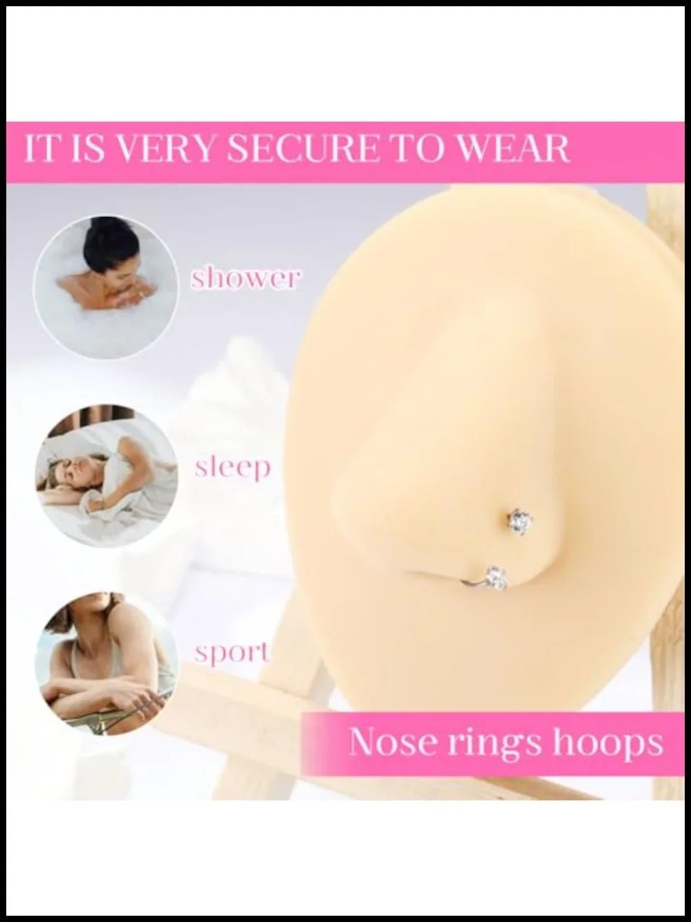 G23 Titanium Horseshoe Nose Ring with CZ, 20G Internally Threaded